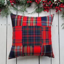 Patchwork Pillow Cover, Farmhouse Covers, Plaid Rustic Tartan Sham, Navy Cover - thumbnail 2