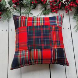 Patchwork Pillow Cover, Farmhouse Covers, Plaid Rustic Tartan Sham, Navy Cover - thumbnail 3