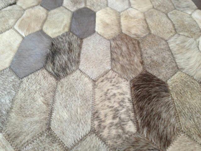 Patchwork Cowhide Rug, Model Moreno, Free Shipping - Mix Of Greys, Creams, Beiges & Browns 5' X 7' - image 1