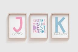 3 Sister Prints, Girls Nursery Playroom Wall Art, Siblings Bedroom Art - thumbnail 1