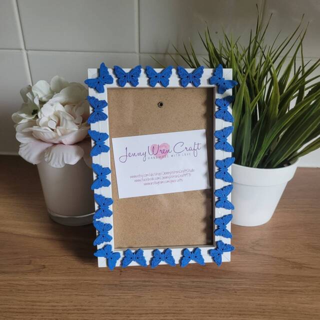 Blue Wooden Butterfly Button Deep Box Photo Frame 4 X 6 Inches - image 1
