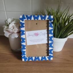 Blue Wooden Butterfly Button Deep Box Photo Frame 4 X 6 Inches - thumbnail 1