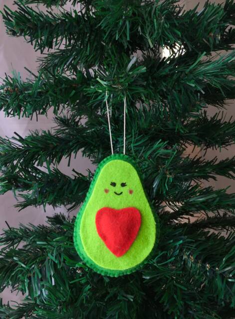 Cute Heart Avocado Christmas Tree Ornament, 2024 Advent Calendar Filler For Lover, Avocouple Funny Ornament - image 1
