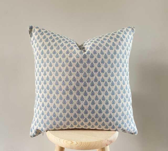 Rowan - Dusky Blue - Leaf Print Linen Modern Farmhouse Cushion Covers - image 1