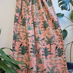 Kantha Stitch Pure Cotton Reversible Bed/Sofa Throw King Size Handmade Floral Dohar Bright Peach Safari Tropical Exotic Forest Animal Tribe - thumbnail 3