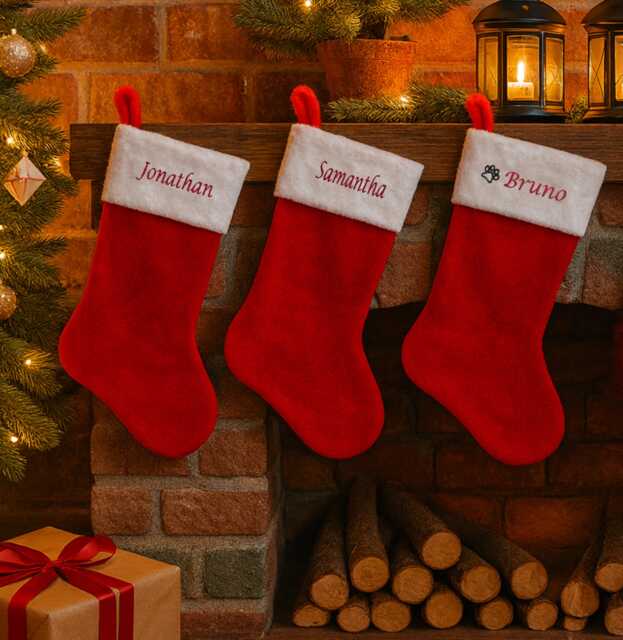 Personalised Christmas Stocking With Name, Embroidered Red Plush Stockings, 60cm Extra Large Xmas Family Sock Set, Custom Pet Gift - image 1