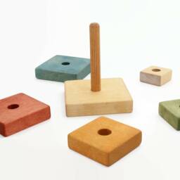 Wooden Pyramid - Square Stacking Toy Coloured Learning Montessori Toys - thumbnail 2