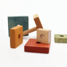Wooden Pyramid - Square Stacking Toy Coloured Learning Montessori Toys - thumbnail 3