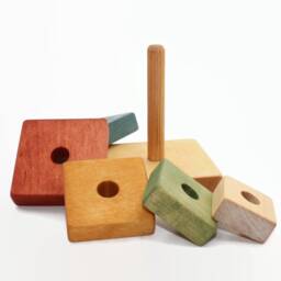 Wooden Pyramid - Square Stacking Toy Coloured Learning Montessori Toys - thumbnail 4