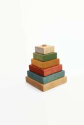 Wooden Pyramid - Square Stacking Toy Coloured Learning Montessori Toys - thumbnail 1