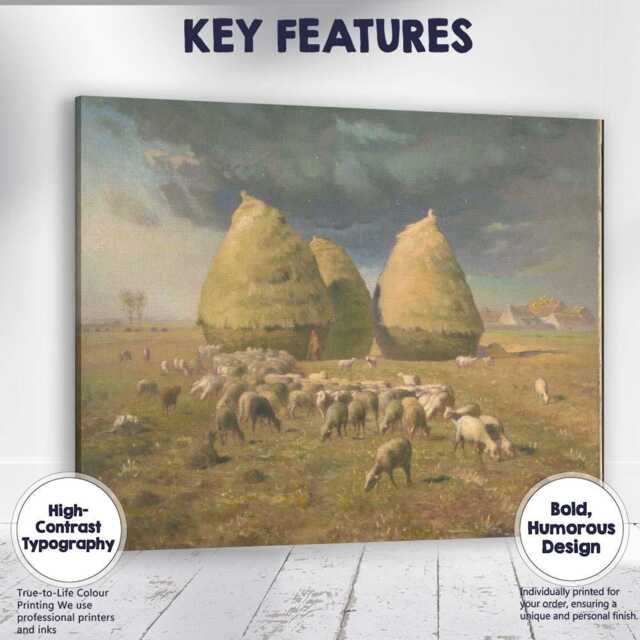 Rural Haystacks Grazing Sheep Pastoral Landscape Canvas Wall Art Print Decor Picture Ready To Hang - image 1