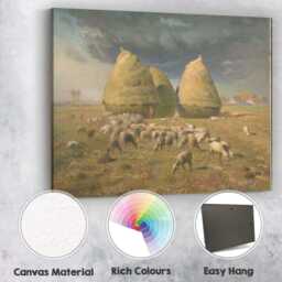 Rural Haystacks Grazing Sheep Pastoral Landscape Canvas Wall Art Print Decor Picture Ready To Hang - thumbnail 2