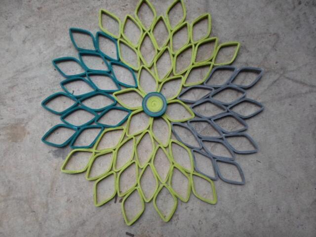 Teal & Lime Green Dahlia Wall Art Geometric Paper Flower Decor - image 1
