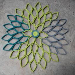 Teal & Lime Green Dahlia Wall Art Geometric Paper Flower Decor - thumbnail 3