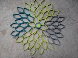 Teal & Lime Green Dahlia Wall Art Geometric Paper Flower Decor - thumbnail 1