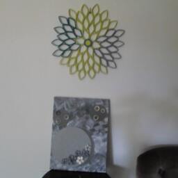 Teal & Lime Green Dahlia Wall Art Geometric Paper Flower Decor - thumbnail 2