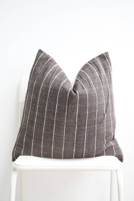 Grey Brown Neutral Striped Woven Pillow Cover - image 1
