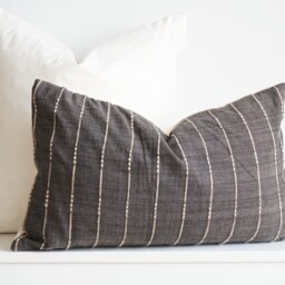 Grey Brown Neutral Striped Woven Pillow Cover - thumbnail 2