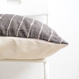 Grey Brown Neutral Striped Woven Pillow Cover - thumbnail 4