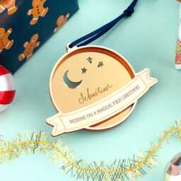 Personalised Moon & Stars Christmas Decoration, Granddaughter 1St Gift, Grandson Ornament, Special Son Daughter - thumbnail 2