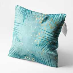 Tropical Cushion Cover With Green Leaves On The & Turquoise - Double Sided Printing Pillow Chenille Multi Sizes - thumbnail 3