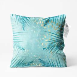 Tropical Cushion Cover With Green Leaves On The & Turquoise - Double Sided Printing Pillow Chenille Multi Sizes - thumbnail 1