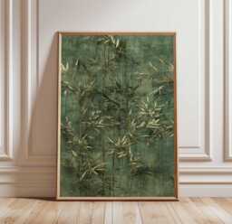 Bamboo Wall Art Print, Japanese Botanical Poster, Zen Nature Greenery Decor, Elegant Minimalist Leaves Artwork - thumbnail 1