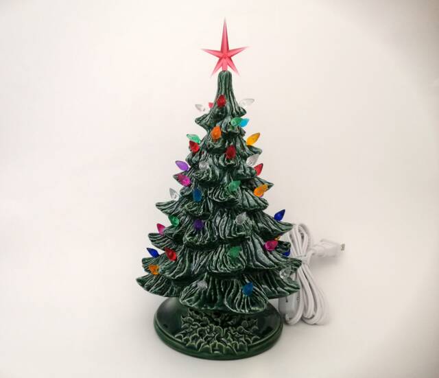 Handmade Small Vintage Style Glazed Ceramic Christmas Tree -10 Inches With Base, Hand Made, Painted, Pine Tree - image 1