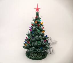 Handmade Small Vintage Style Glazed Ceramic Christmas Tree -10 Inches With Base, Hand Made, Painted, Pine Tree - thumbnail 1
