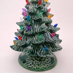 Handmade Small Vintage Style Glazed Ceramic Christmas Tree -10 Inches With Base, Hand Made, Painted, Pine Tree - thumbnail 3