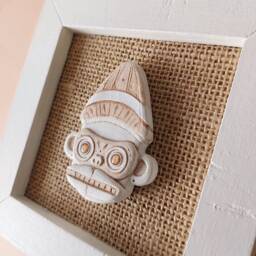 Handmade Clay Monkey Mask Wall Art - Tribal Decor - thumbnail 3