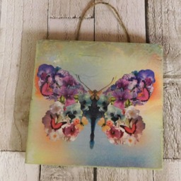 Decoupage Flower Butterfly Wooden Plaque - Reclaimed Timber Wall Decor - thumbnail 2