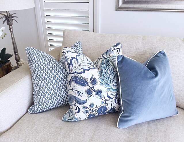 Linen Floral Hamptons Style Pillow Cover Blue & White Decorative Cushion - image 1