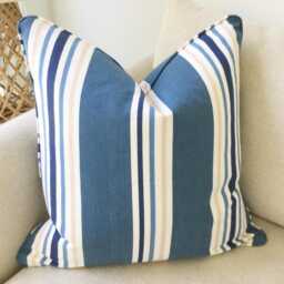 Linen Floral Hamptons Style Pillow Cover Blue & White Decorative Cushion - thumbnail 4