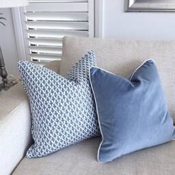 Linen Floral Hamptons Style Pillow Cover Blue & White Decorative Cushion - thumbnail 3
