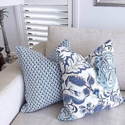 Linen Floral Hamptons Style Pillow Cover Blue & White Decorative Cushion - thumbnail 2