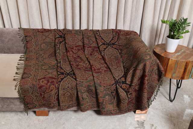 Luxury Boiled Pure Merino Wool Reversible Sofa Or Bed Throws For Ultimate Comfort & Style - Classic Indian Paisley in Multicolour - image 1