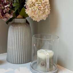 Glass Hurricane Candle Holder Stone Effect Base, Modern Minimalist Style - thumbnail 4