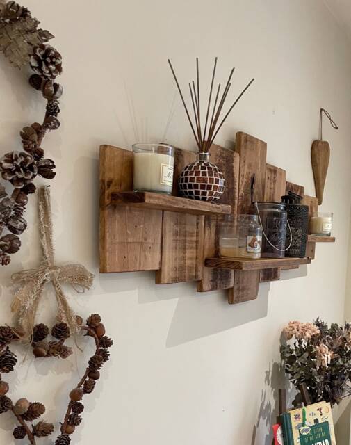 Rustic Wooden Pallet Wall Shelf, Art, Farmhouse Style Shelving Unit Made From 100% Recycled Wood. Indoor Or Outdoor - image 1