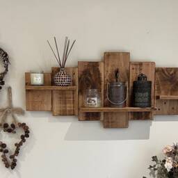 Rustic Wooden Pallet Wall Shelf, Art, Farmhouse Style Shelving Unit Made From 100% Recycled Wood. Indoor Or Outdoor - thumbnail 2