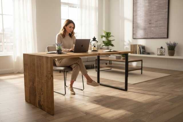 Industrial Waterfall Straight Edge Dining Table - image 1