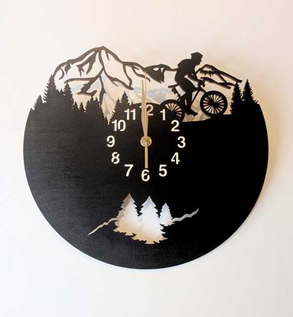 Mountain Biker Gifts, Wall Clock 12 Or 18 Inch, Non-Ticking Wooden Large Decor - image 1