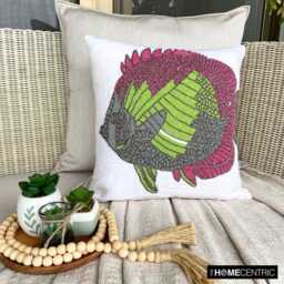 Beaded White Cotton Linen, Sea Creatures Pattern, Beach Style Throw Pillow Cover - The Fishy Way - thumbnail 3