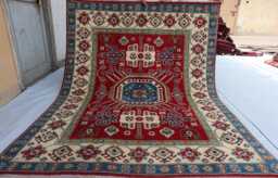 5x7 Ft New Red Luxury Afghan Area Rug, Kazak Hand Knotted Rug, Medallion Geometric Carpet, Rug For Livingroom Carpet