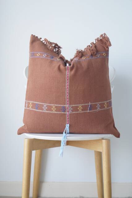 Brown Tribal Hemp Hand Woven Natural Dye Color Hmong Lumbar Pillow Cover - image 1