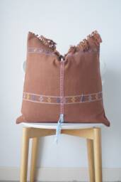 Brown Tribal Hemp Hand Woven Natural Dye Color Hmong Lumbar Pillow Cover - thumbnail 1
