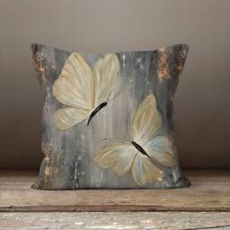 Grey Flower Cushion Cover-Decorative Pillow Case-Butterfly Case-Grey Cover-Gift For Her Cushion-Handmade Material - thumbnail 4