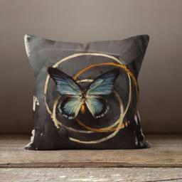 Grey Flower Cushion Cover-Decorative Pillow Case-Butterfly Case-Grey Cover-Gift For Her Cushion-Handmade Material - thumbnail 2