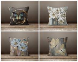 Grey Flower Cushion Cover-Decorative Pillow Case-Butterfly Case-Grey Cover-Gift For Her Cushion-Handmade Material - thumbnail 1