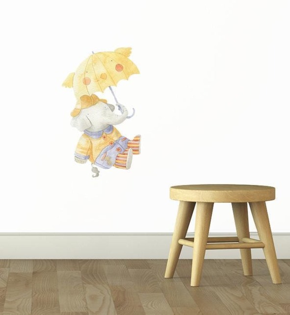 Barret The Elephant With Umbrella Wall Sticker Decal - Kids Stickers, Animals Childrens Decals, Room